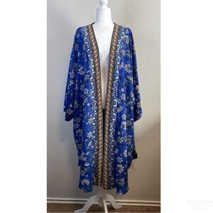 Bobeau Blue Boho Hippie Womens Loose Flowy Draped Cardigan Kimono Size 3X